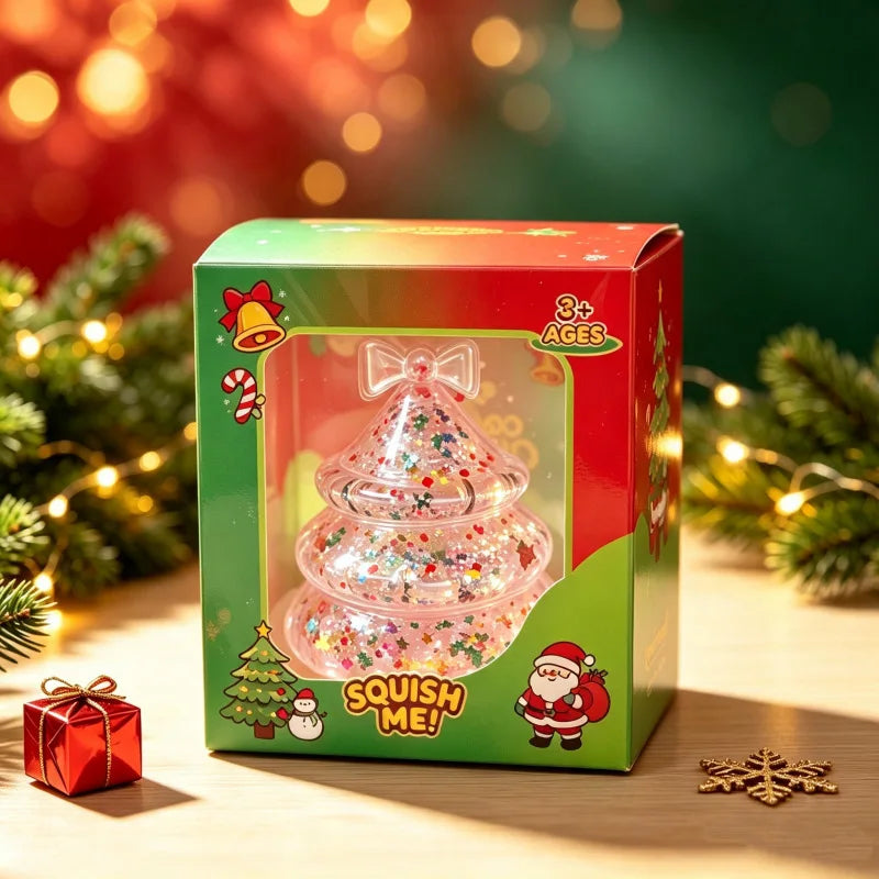 Squishy Božićni Glitter Figurice – Jelka roza u kutiji