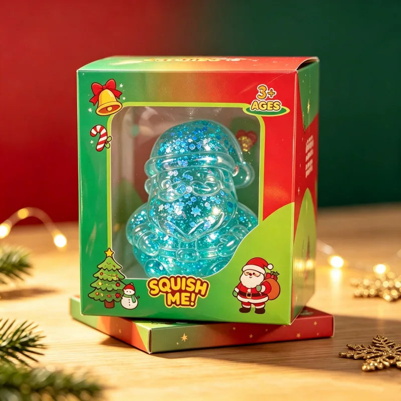Squishy Božićni Glitter Figurice – Djed Mraz plavi u kutiji