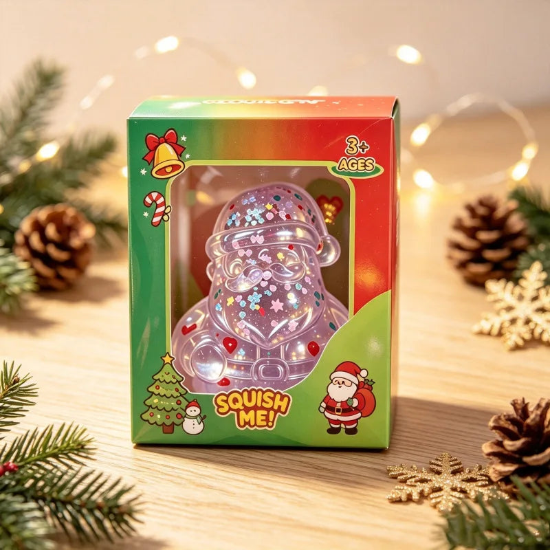 Squishy Božićni Glitter Figurice – Djed Mraz lila u kutiji