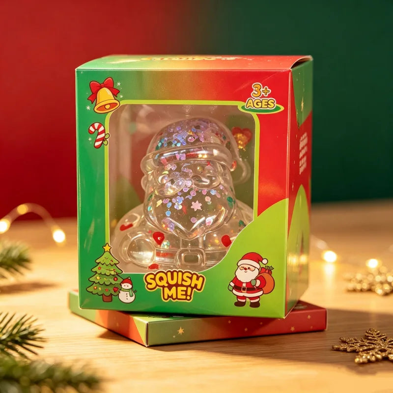 Squishy Božićni Glitter Figurice – Djed Mraz prozirni u kutiji